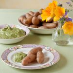 Roasted fingerling potato with pesto dipping sauce Roasted fingerling potato with pesto dipping sauce